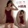 Seductive wine red satin slip dress featuring deep v-neckline, high slit, and ruched hip detail, perfect for midnight allure.
