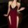 Midnight lover velvet sleep dress - deep v-neck seductive qipao nightgown with high slit & red cinnabar dot