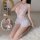 Sexy open-crotch lace bodysuit for women, featuring sheer cutouts and uniform style design.