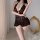 Midnight temptation lace bodysuit - sexy open-crotch womens sleepwear set with sheer cutouts & uniform style