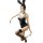 Woman wearing black lace bunny costume with open-crotch bodysuit, rabbit ears, and thigh-high stockings.