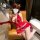 Sexy mina new year scarlet night slip dress with bare-back v-neck design, perfect for holiday sleepwear.