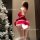 Sexy bare-back v-neck lingerie sleepwear by mina new year, featuring a festive design with red accents and lace details.