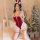 Sexy festive nightwear costume featuring a red holiday dress with moose antlers, perfect for new years eve celebrations.