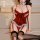 Sexy red velvet bunny costume with bow, holiday-themed sleepwear for women, featuring cutouts and feather accents.