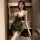 Vintage-inspired deep v neckline velvet sleep dress with lace accents and pearl detailing, perfect for a luxurious night out.