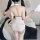 Mystic meis seductive lace cheongsam sleepwear set featuring a peek-a-boo cut-out bra and matching panty ensemble, perfect fo...