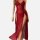 Sexy red lace sleep set featuring v-neck backless design with sheer mesh camisole and matching shorts, perfect for women seek...