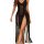Sexy black lace sleep set featuring v-neck design, backless, and sheer mesh print camisole with matching shorts.