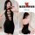Woman modeling black halter dress with cutouts and open back, shown front and side views.