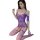 Woman wearing purple night desire lace bodysuit with open-crotch fishnet stockings and mesh lingerie set.