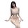 Woman modeling white lace lingerie set with bows, featuring matching bra and panty from night desire collection.