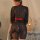 Back view of a woman wearing a black japanese-style kimono sleepwear set, featuring floral embroidery and red accents, paired...