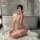Woman in bathroom wearing sheer night silk hanfu-style lingerie set with lace, knot buttons, and tear-away open-crotch design...