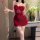 Sexy red night dress with lace detailing, backless design, perfect for sleepwear sets.