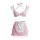 Pink lace maid outfit with deep v bra and apron, designed for a busty look on small busts.