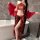 Elegant hanfu-inspired sensual night silk lingerie set featuring a vibrant red top with intricate phoenix design and flowing ...
