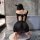 Sensual black sheer lace sleep dress with open back design, perfect for evening wear.