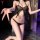 Woman wearing black butterfly lingerie set with adjustable ties, featuring sheer top and matching bottom in seductive uniform...