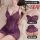 Sexy night-su lace sleep dress with bow detail, thin strap design, elegant purple satin-look set for women.