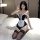 Seductive lace maid costume featuring sheer mesh stockings and ties, perfect for role play and intimate sleepwear.