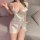 Satin night-suit with tie-strap design, v-neckline, and irregular hem; perfect alluring pure-yu style sleepwear.