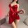 Satin night dress with tie-strap design, v-neckline, and irregular hem; perfect for alluring pure-yu style sleepwear.