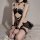 Sexy black lingerie with cat ears, open-crotch design, lace details, bondage straps, perfect for seductive play.