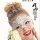 Woman wearing white lace blindfold and cat mask, part of the nightclub queen lingerie set for sexy party outfits.