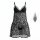 Black lace babydoll sleepwear with adjustable straps, sheer mesh cami dress for women.