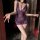 Woman wearing purple nightsi sheer mesh lace camisole sleep dress with deep v-neck and delicate floral detailing.