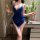 Elegant blue velvet deep v lace cross-back nightwear set for women, featuring luxurious fabric and intricate detailing. perfe...