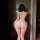 Woman wearing nightsigh lace sheer sexy babydoll dress with adjustable drawstring, ultra-thin sleepwear for small bust, back ...
