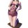 Purple lace bodysuit with open-crotch design, sheer sleepwear lingerie set featuring uniform style and bow details.