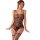 Woman modeling black sheer mesh bodysuit with open-crotch, peekaboo bust, and fishnet legs – nightsigh nightsere lingerie.