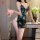 Elegant nightwear set featuring a pearl-embellished mesh chemise with floral lace design, perfect for sensual allure and sedu...
