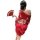 A woman wears a vibrant red japanese geisha sleepwear set, featuring a traditional kimono robe with floral patterns and a dec...