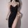 Sexy catholic role play outfit featuring a black dress with lace details, sheer mesh skirt, and detachable cross accessory.
