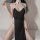 Sexy catholic role play outfit featuring a black sheer mesh skirt and detachable cross accessory, perfect for nun costume lin...