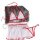 White and red nurse lingerie set with sheer top, lace trim, heart accessory, and matching thong for seductive role play.