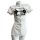 White nurse costume lingerie set with seductive cut-out bust, featuring black straps and red crosses for role play.