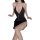 Black ol secretary bodysuit with deep v-neck, thigh slit, and adjustable straps.