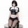 Ol style sexy lingerie set - leather-look secretary cosplay outfit with pencil skirt & police uniform accents