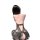A woman wearing a black lace halter bra and sheer panty set, featuring intricate designs and a delicate bow detail, perfect f...