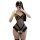 Pearl-embellished sheer open-crotch bodysuit with seductive lace & mesh design, perfect for adults erotic costumes