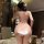 Pink butterfly embroidered sheer cheongsam lingerie - seductive no-remove lace halter dress for women, showcasing elegant des...