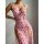 Pink factory-themed thong bikini set featuring a sexy split dress with floral pattern, perfect for -style fashion.
