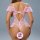 Pink lace backless shapewear bodysuit with sheer romantic design, featuring delicate floral patterns and elegant straps for w...