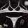 White sheer bra and panty set with pink polka dots on dark velvet background.