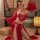 Elegant red pinxian ancient chinese bodice skirt set featuring intricate floral designs, perfect for couples seeking a seduct...